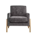 Poltrona moderna Okak con schienale trapuntato elegante e struttura in legno massello, sedia da lettura e relax per soggiorni, aree relax
