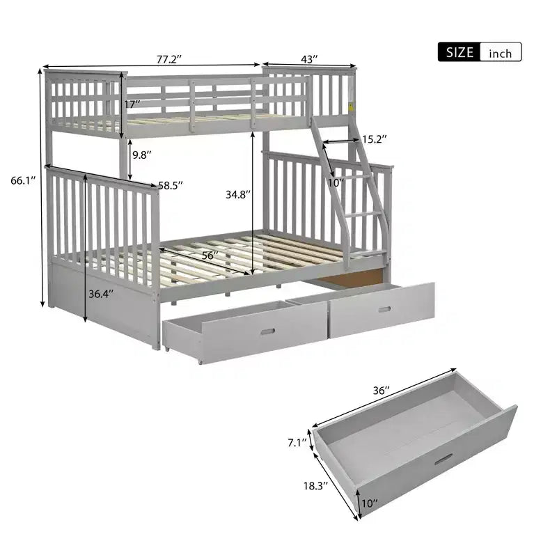 Okak 76IN Letto a Castello a una Piazza e Mezza con Cassetti Contenitore, Letti a Castello per Bambini con Ringhiera di Sicurezza e Scaletta, Strutture Letto per Soggiorno, Camera dei Bambini
