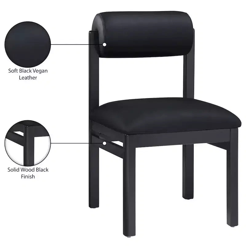 Meridian Furniture, Sedia da pranzo imbottita in pelle vegana Roundhill, Set da 2