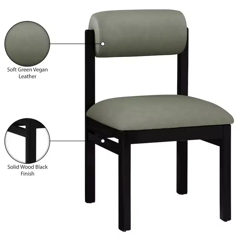 Meridian Furniture, Sedia da pranzo imbottita in pelle vegana Roundhill, Set da 2
