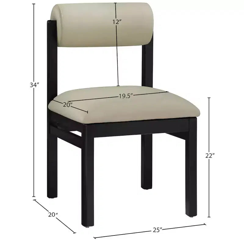 Meridian Furniture, Sedia da pranzo imbottita in pelle vegana Roundhill, Set da 2