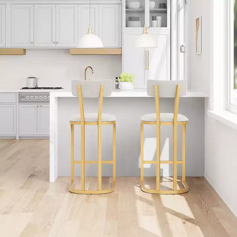 CuisinSmart Set di 2 sgabelli da bar, sgabelli alti moderni con schienale, sgabelli da bar altezza bancone, sgabelli da bancone in metallo imbottiti