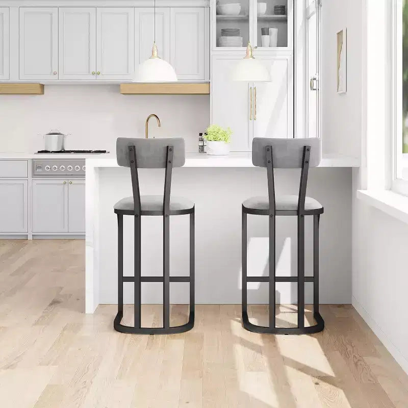 CuisinSmart Set di 2 sgabelli da bar, sgabelli alti moderni con schienale, sgabelli da bar altezza bancone, sgabelli da bancone in metallo imbottiti