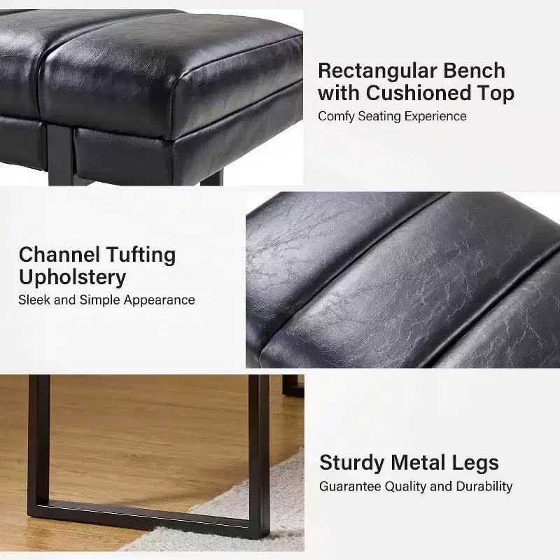Panca imbottita dal design trapuntato a canali Fritz Modern con gambe in metallo|ART OF LIVING DESIGNS