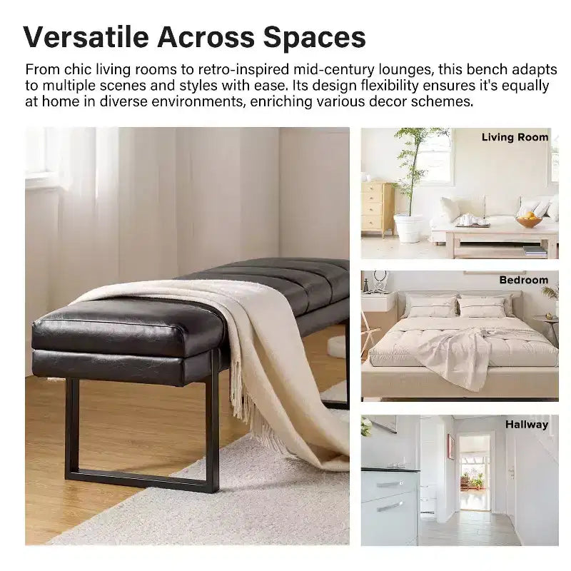 Panca imbottita dal design trapuntato a canali Fritz Modern con gambe in metallo|ART OF LIVING DESIGNS