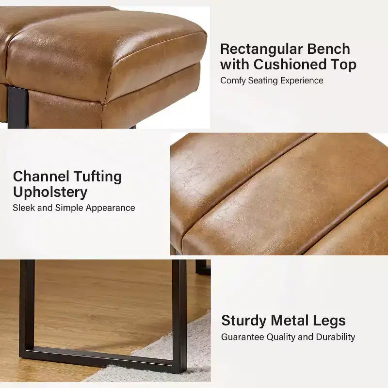 Panca imbottita dal design trapuntato a canali Fritz Modern con gambe in metallo|ART OF LIVING DESIGNS