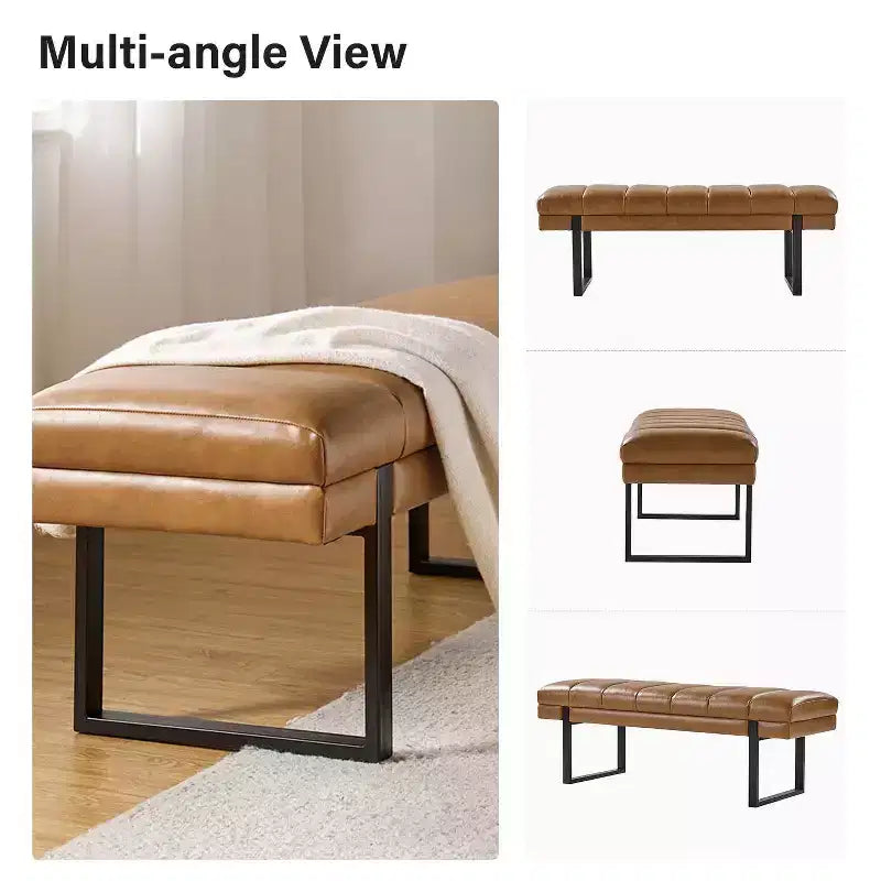 Panca imbottita dal design trapuntato a canali Fritz Modern con gambe in metallo|ART OF LIVING DESIGNS