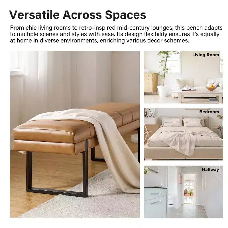 Panca imbottita dal design trapuntato a canali Fritz Modern con gambe in metallo|ART OF LIVING DESIGNS