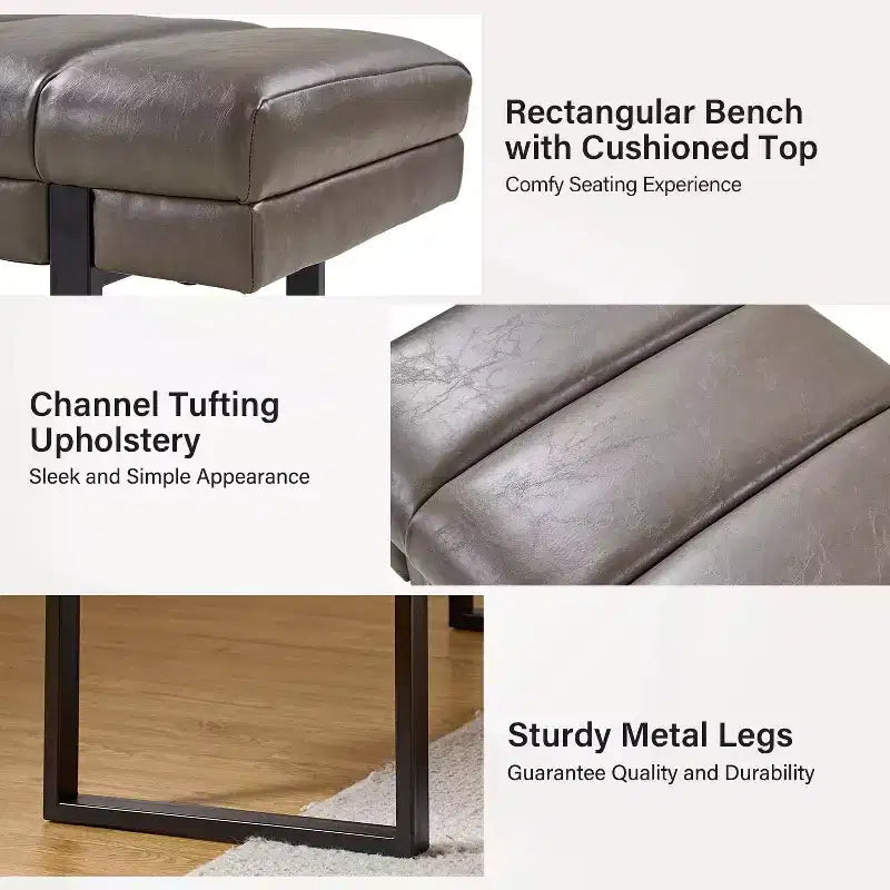 Panca imbottita dal design trapuntato a canali Fritz Modern con gambe in metallo|ART OF LIVING DESIGNS