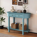 Tavolo Consolle Elegante Okak con Finitura Liscia, Tavolo d'Ingresso dal Design Curvo e 2 Cassetti, Tavolo d'Appoggio per Soggiorno, Corridoio
