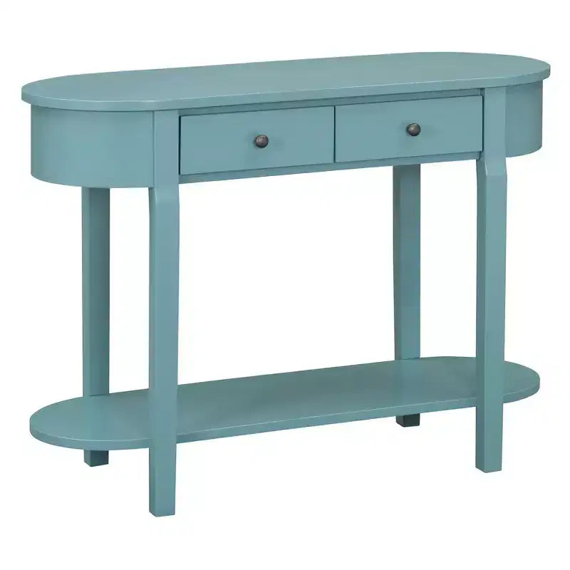 Tavolo Consolle Elegante Okak con Finitura Liscia, Tavolo d'Ingresso dal Design Curvo e 2 Cassetti, Tavolo d'Appoggio per Soggiorno, Corridoio