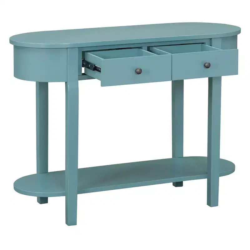 Tavolo Consolle Elegante Okak con Finitura Liscia, Tavolo d'Ingresso dal Design Curvo e 2 Cassetti, Tavolo d'Appoggio per Soggiorno, Corridoio