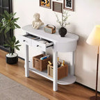 Tavolo Consolle Elegante Okak con Finitura Liscia, Tavolo d'Ingresso dal Design Curvo e 2 Cassetti, Tavolo d'Appoggio per Soggiorno, Corridoio