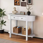 Tavolo Consolle Elegante Okak con Finitura Liscia, Tavolo d'Ingresso dal Design Curvo e 2 Cassetti, Tavolo d'Appoggio per Soggiorno, Corridoio