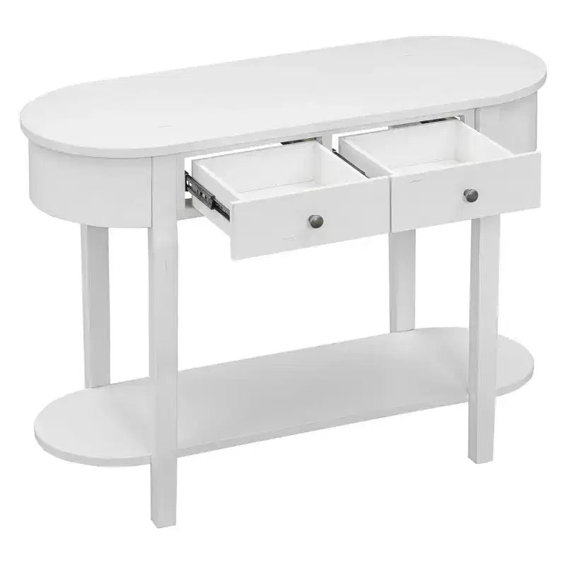 Tavolo Consolle Elegante Okak con Finitura Liscia, Tavolo d'Ingresso dal Design Curvo e 2 Cassetti, Tavolo d'Appoggio per Soggiorno, Corridoio