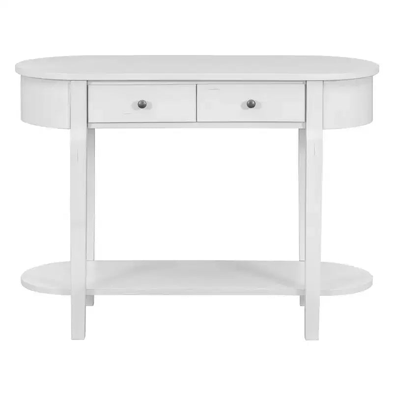 Tavolo Consolle Elegante Okak con Finitura Liscia, Tavolo d'Ingresso dal Design Curvo e 2 Cassetti, Tavolo d'Appoggio per Soggiorno, Corridoio