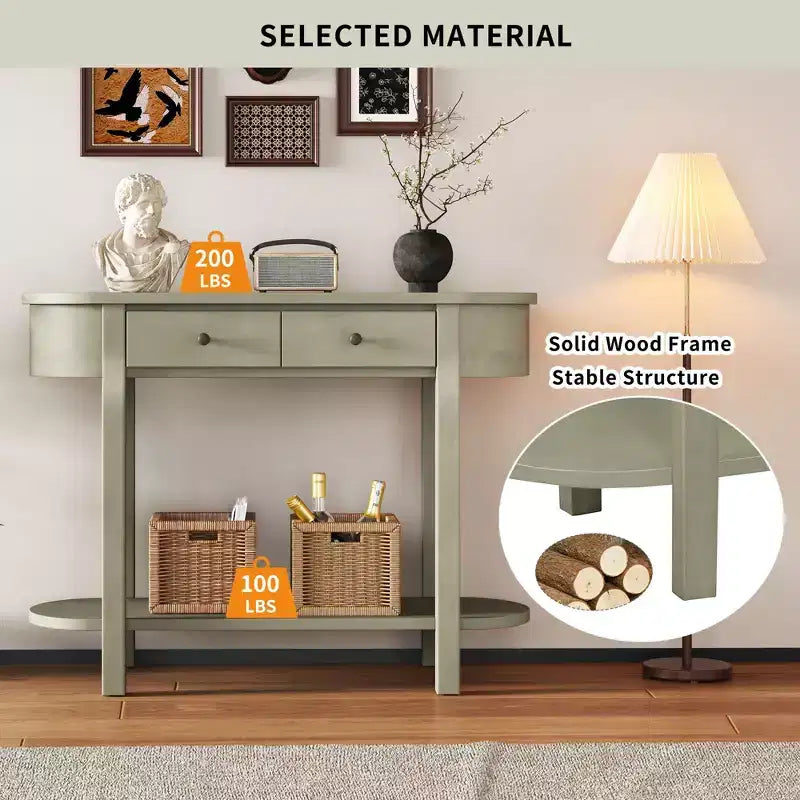 Tavolo Consolle Elegante Okak con Finitura Liscia, Tavolo d'Ingresso dal Design Curvo e 2 Cassetti, Tavolo d'Appoggio per Soggiorno, Corridoio