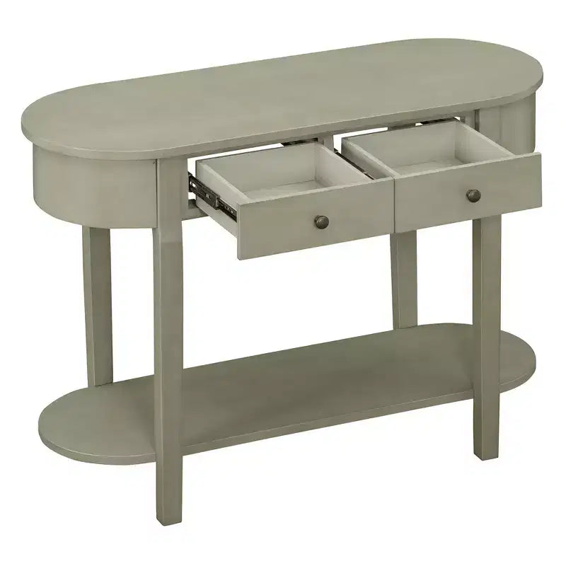 Tavolo Consolle Elegante Okak con Finitura Liscia, Tavolo d'Ingresso dal Design Curvo e 2 Cassetti, Tavolo d'Appoggio per Soggiorno, Corridoio