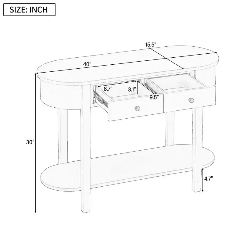 Tavolo Consolle Elegante Okak con Finitura Liscia, Tavolo d'Ingresso dal Design Curvo e 2 Cassetti, Tavolo d'Appoggio per Soggiorno, Corridoio