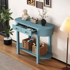 Tavolo Consolle Elegante Okak con Finitura Liscia, Tavolo d'Ingresso dal Design Curvo e 2 Cassetti, Tavolo d'Appoggio per Soggiorno, Corridoio