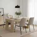 Homy Casa 63 Rectangular Dining Table with Solid Form Base, Natural Oak, Seats 46