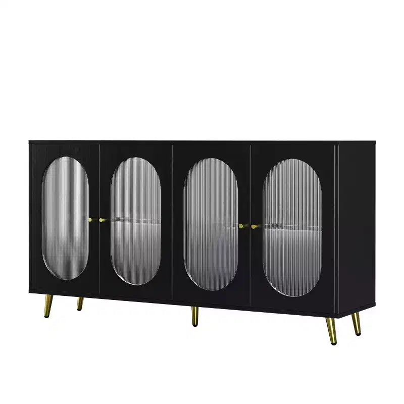 Homy Casa Credenza Decorativa a 4 Ante con Ante Scanalate e Gambe in Metallo per Soggiorno o Sala da Pranzo, Nera