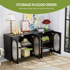 Homy Casa Credenza Decorativa a 4 Ante con Ante Scanalate e Gambe in Metallo per Soggiorno o Sala da Pranzo, Nera