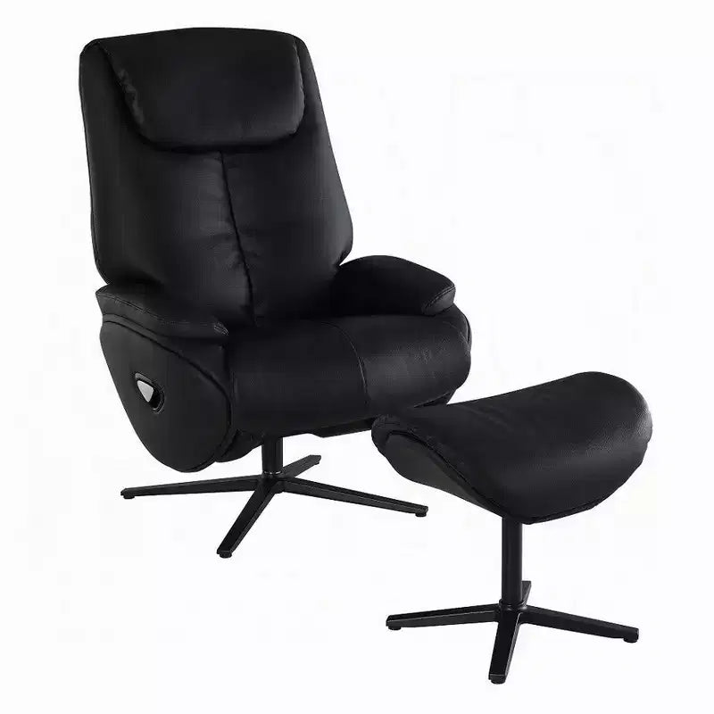 Poltrona girevole Royal Hampton con poggiapiedi, pelle primo fiore lussuosa nera