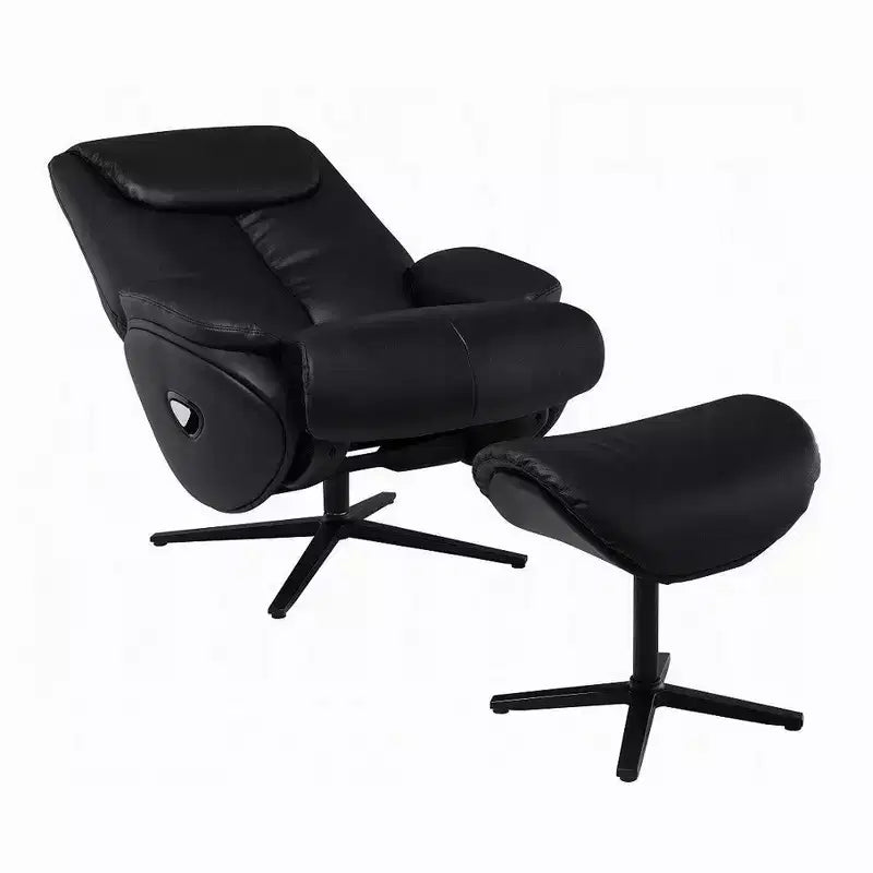 Poltrona girevole Royal Hampton con poggiapiedi, pelle primo fiore lussuosa nera