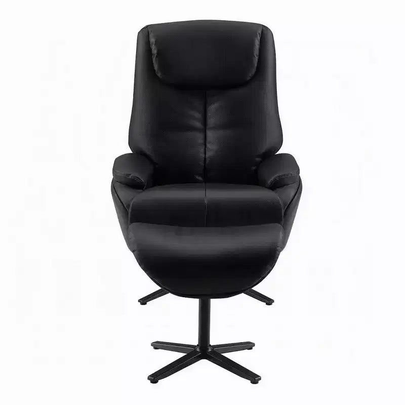 Poltrona girevole Royal Hampton con poggiapiedi, pelle primo fiore lussuosa nera