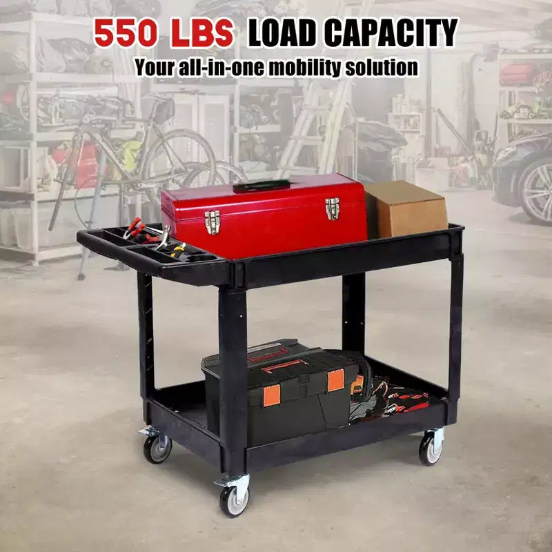 CuisinSmart Carrello di servizio a 2 ripiani, grande e resistente, carrello multiuso con ruote girevoli a 360° e ripiano sovradimensionato, per magazzino, garage, pulizia