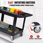CuisinSmart Carrello di servizio a 2 ripiani, grande e resistente, carrello multiuso con ruote girevoli a 360° e ripiano sovradimensionato, per magazzino, garage, pulizia