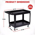 CuisinSmart Carrello di servizio a 2 ripiani, grande e resistente, carrello multiuso con ruote girevoli a 360° e ripiano sovradimensionato, per magazzino, garage, pulizia