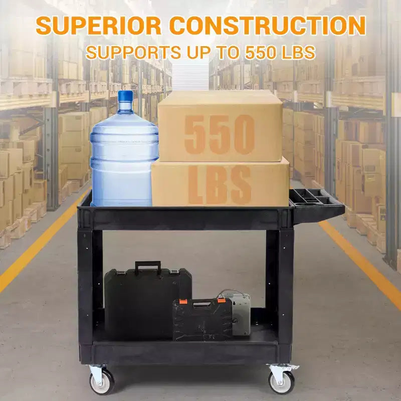 CuisinSmart Carrello di servizio a 2 ripiani, grande e resistente, carrello multiuso con ruote girevoli a 360° e ripiano sovradimensionato, per magazzino, garage, pulizia