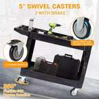 CuisinSmart Carrello di servizio a 2 ripiani, grande e resistente, carrello multiuso con ruote girevoli a 360° e ripiano sovradimensionato, per magazzino, garage, pulizia