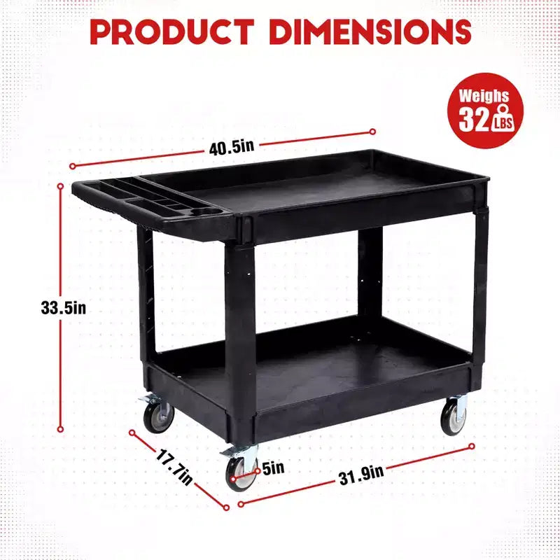 CuisinSmart Carrello di servizio a 2 ripiani, grande e resistente, carrello multiuso con ruote girevoli a 360° e ripiano sovradimensionato, per magazzino, garage, pulizia