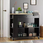 Celebalcony Isola Carrello da Cucina con Mobiletto Contenitore. Include Portaspezie a 3 Ripiani, Ruote Bloccabili e Maniglione per Asciugamani, Scaffale Aperto a 2 Ripiani per Cucina