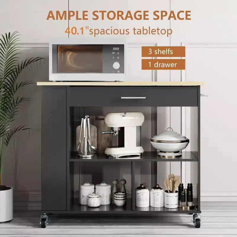 Celebalcony Isola Carrello da Cucina con Mobiletto Contenitore. Include Portaspezie a 3 Ripiani, Ruote Bloccabili e Maniglione per Asciugamani, Scaffale Aperto a 2 Ripiani per Cucina