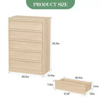 Cassettiera a 5 cassetti per camera da letto, cassettiera alta moderna a 5 cassetti con cassetti grandi, organizer in legno per soggiorno, asilo nido, ingresso, naturale