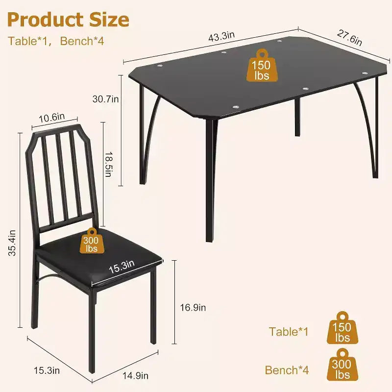 Set tavolo da pranzo in vetro con sedie imbottite, design con bordo smussato, mobili da pranzo compatti per piccoli spazi, appartamenti e cucine domestiche