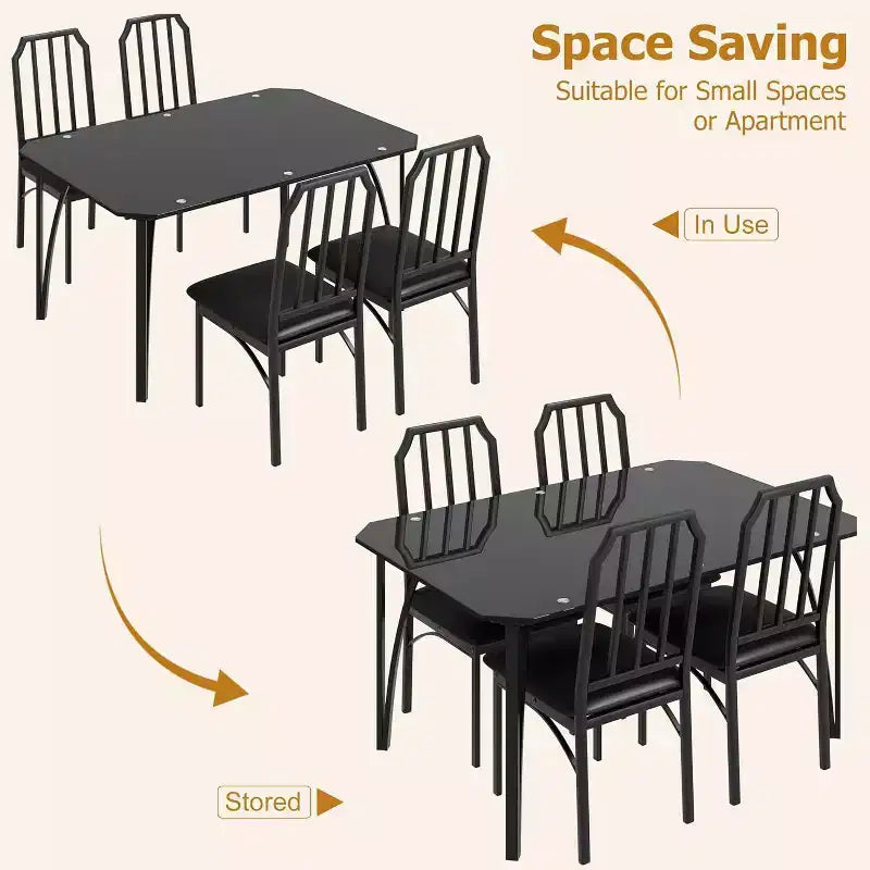 Set tavolo da pranzo in vetro con sedie imbottite, design con bordo smussato, mobili da pranzo compatti per piccoli spazi, appartamenti e cucine domestiche