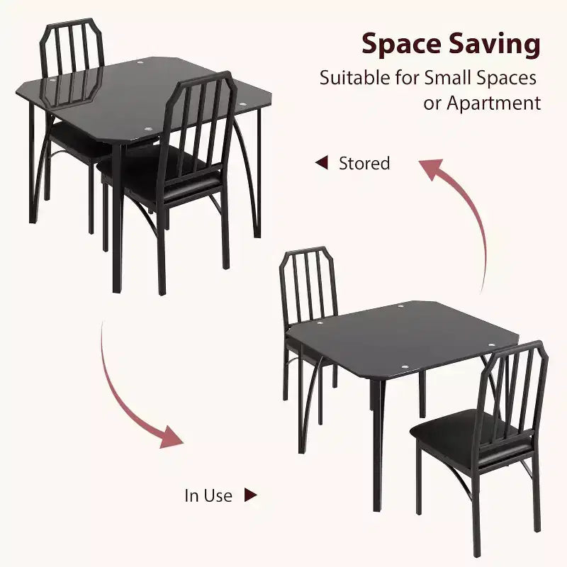 Set tavolo da pranzo in vetro con sedie imbottite, design con bordo smussato, mobili da pranzo compatti per piccoli spazi, appartamenti e cucine domestiche