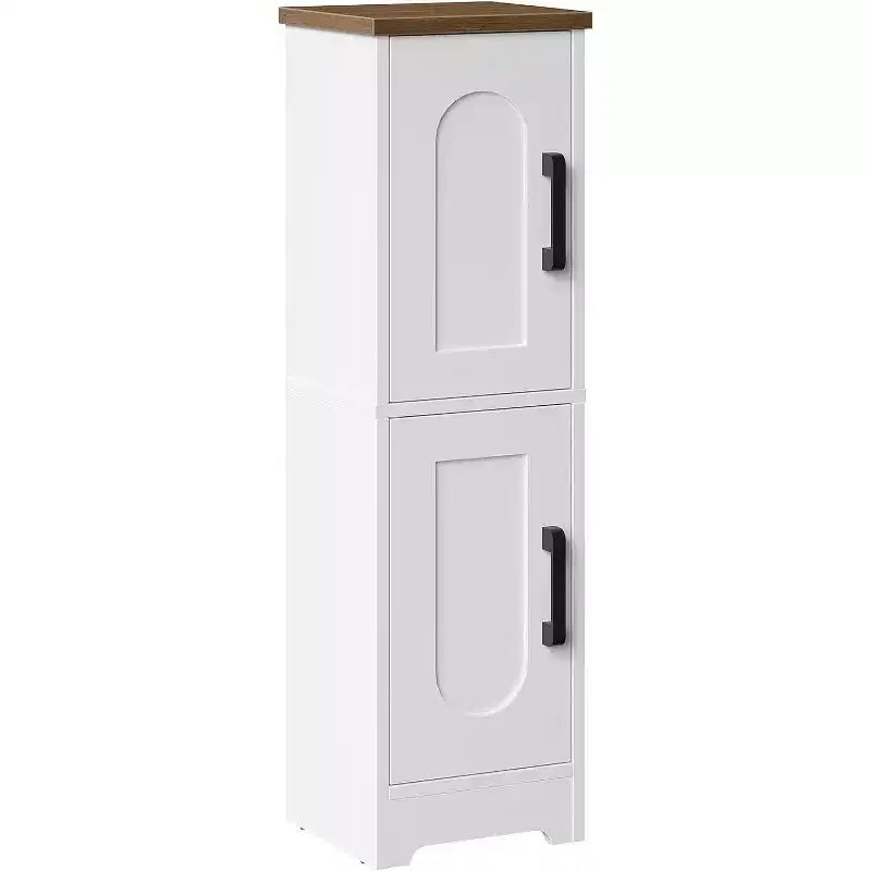Dcolora Small Bathroom Storage Cabinet, Farmhouse Corner Floor Storage Cabinet with 2 Doors and Adjustable Shelves