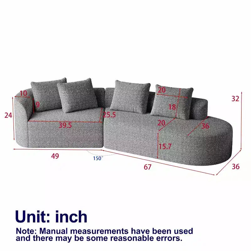Divano a nuvola curvo da 112 pollici in ciniglia color cachi, 4 posti, seduta extra profonda e ampia, con 4 cuscini decorativi, divano componibile per soggiorno