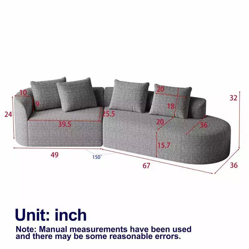 Divano a nuvola curvo da 112 pollici in ciniglia color cachi, 4 posti, seduta extra profonda e ampia, con 4 cuscini decorativi, divano componibile per soggiorno