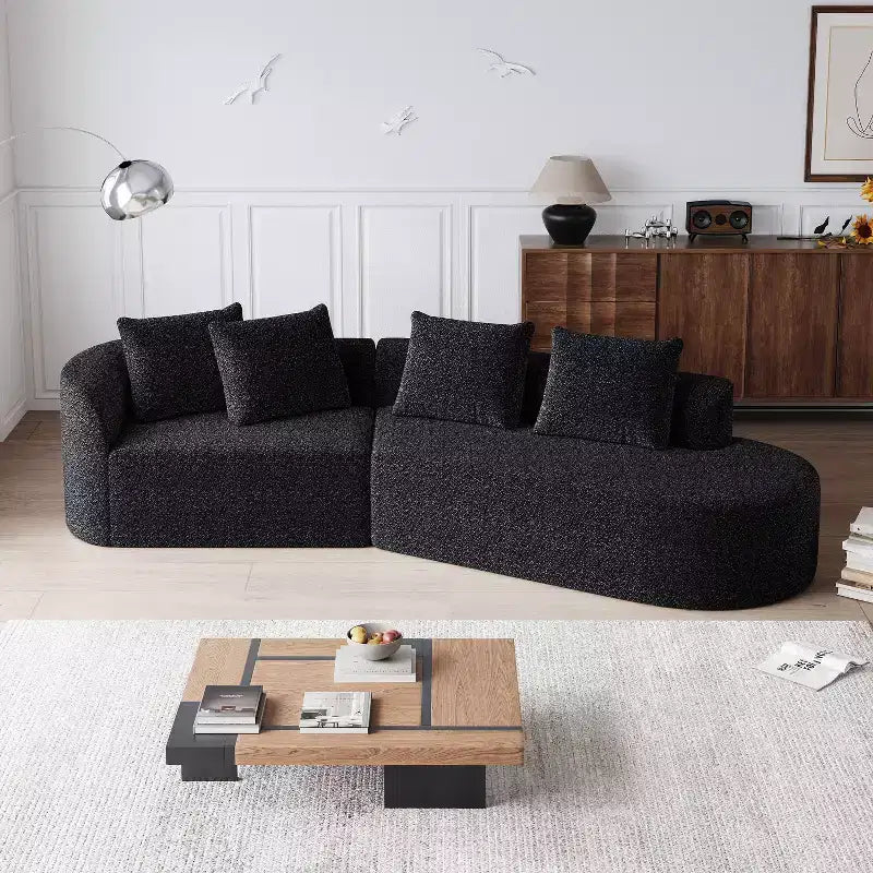 Divano a nuvola curvo da 112 pollici in ciniglia color cachi, 4 posti, seduta extra profonda e ampia, con 4 cuscini decorativi, divano componibile per soggiorno