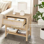 Comodini Set da 2, Tavolini da Comodino in Rattan con 2 Cassetti, Tavolino Laterale da Divano per Piccoli Spazi, Comodino Stretto, Tavolino d'Appoggio per Soggiorno
