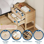 Comodini Set da 2, Tavolini da Comodino in Rattan con 2 Cassetti, Tavolino Laterale da Divano per Piccoli Spazi, Comodino Stretto, Tavolino d'Appoggio per Soggiorno