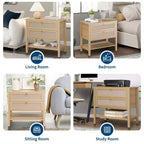 Comodini Set da 2, Tavolini da Comodino in Rattan con 2 Cassetti, Tavolino Laterale da Divano per Piccoli Spazi, Comodino Stretto, Tavolino d'Appoggio per Soggiorno