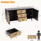 CuisinSmart Mobiletto freestanding, Credenza con cassetti e ante, Credenza in legno con spazio contenitivo per sala da pranzo